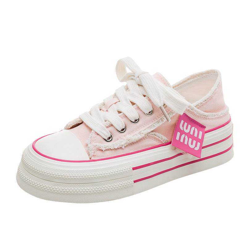 好货2026夏季新款厚底粉色透气帆布鞋女款小众百搭半拖休闲鞋板鞋