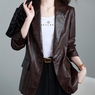 好货海宁真皮皮衣女美拉德绵羊皮西装外套高端复古轻油蜡夹克机车