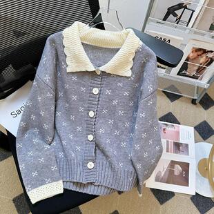 甜美少女日系针织衫初中生秋装学生娃娃领14岁15洋气百搭毛衣外套