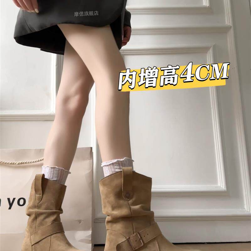 好货内增高厚底堆堆马丁靴女款2026新款秋勃肯短靴子美拉德西部瘦