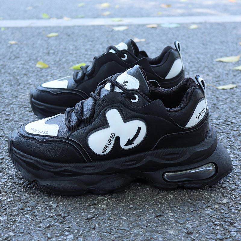 好货板鞋男秋季皮面防水百搭运动休闲小白板鞋厚底内增高6cm老爹