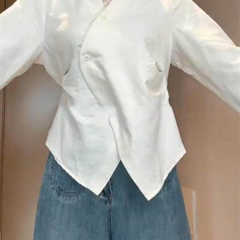 好货法式polo领蕾丝长袖衬衫女秋季大码胖mm显瘦气质小众开叉收腰