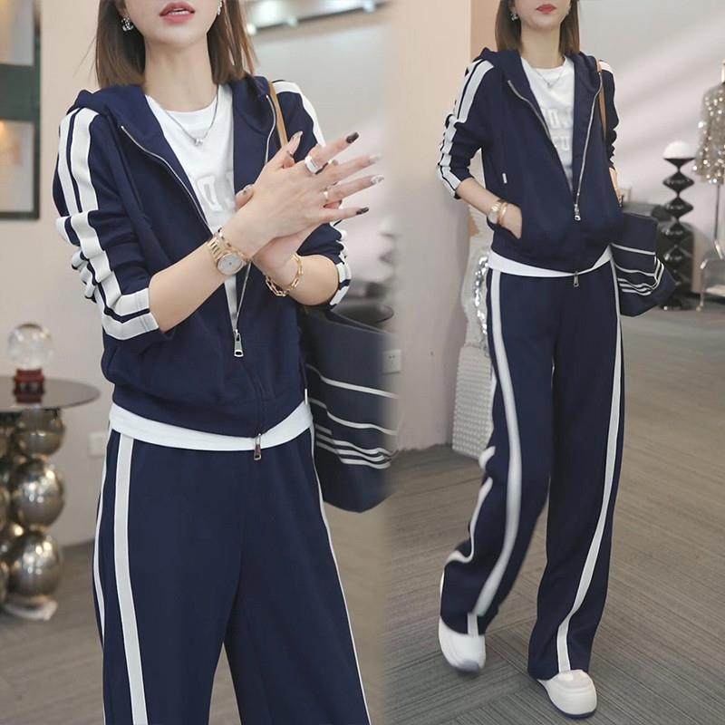 好货休闲运动风简约套装女2025早秋新款小个子连帽外套阔腿裤两件