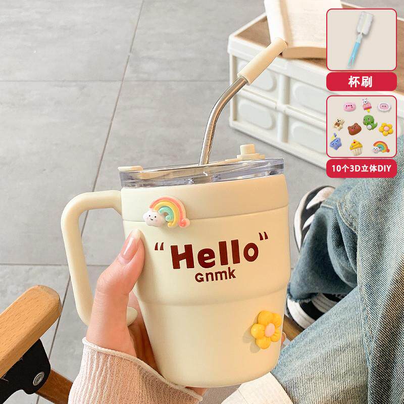 水杯带盖男女生办公室咖啡杯保温马克杯高颜值吸管杯情侣杯子一对