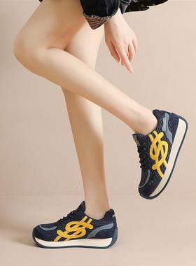 好货秋款防滑德训鞋女内增高4cm2cm系带韩版复古百搭耐脏运动阿甘