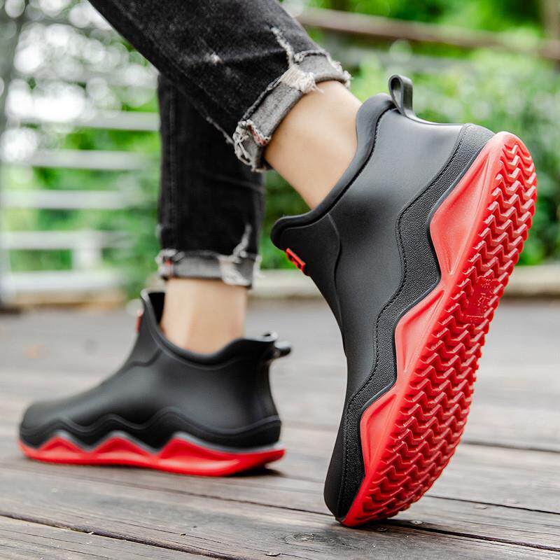 好货水鞋男女情侣防水防滑新款拼色时尚耐磨雨鞋雨靴短筒加绒可拆