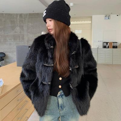 好货黑色狐狸毛绒环保皮草