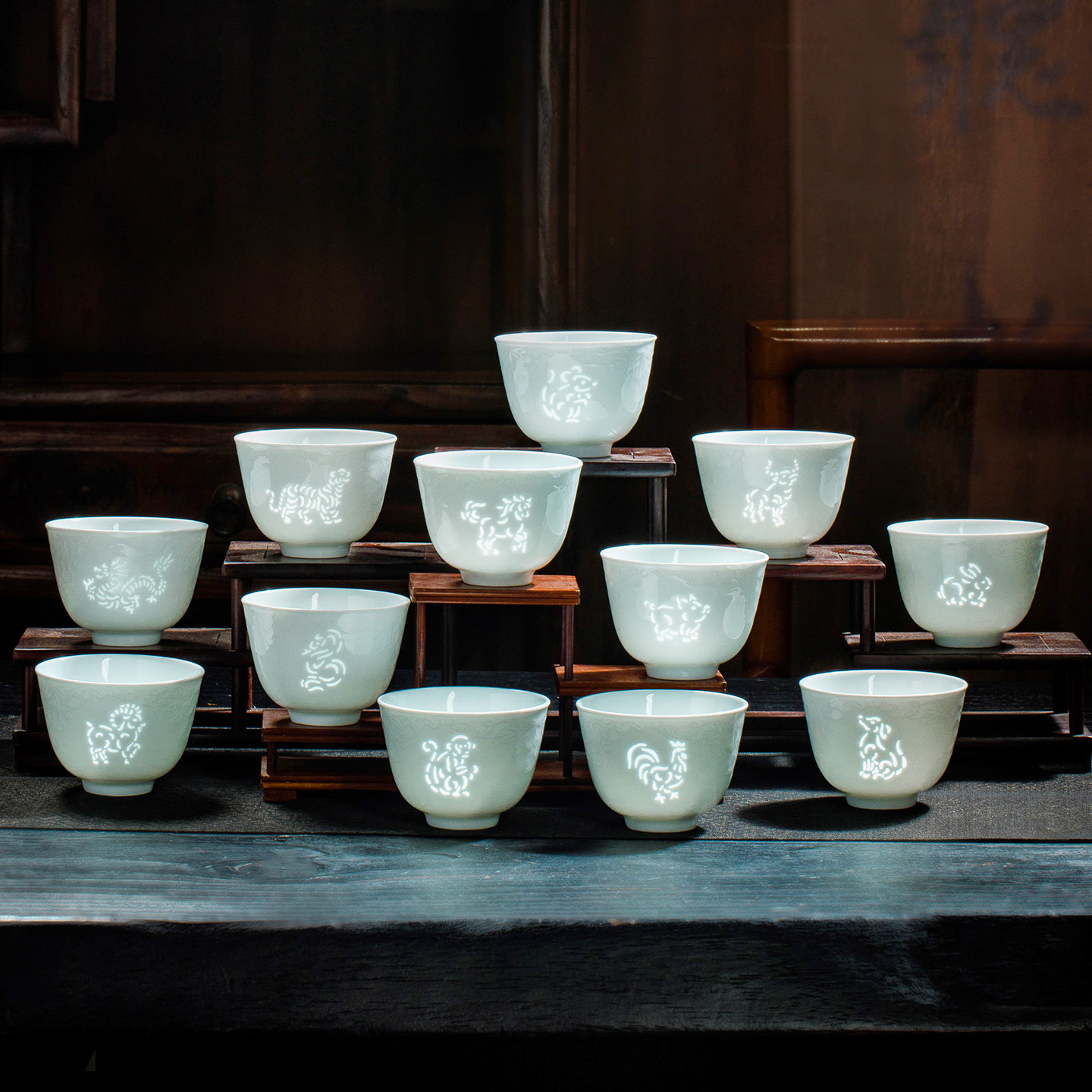 玲珑瓷十二生肖主人杯茶杯