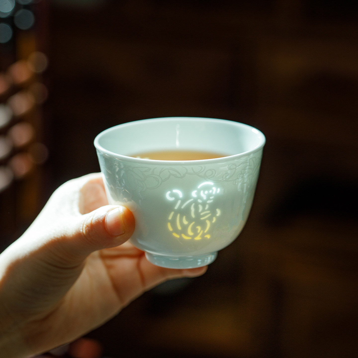 微瑕十二生肖杯景德镇高温玲珑瓷茶杯主人杯个人专用影青陶瓷杯子 - 实物图