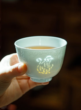 微瑕十二生肖杯高温玲珑瓷主人杯