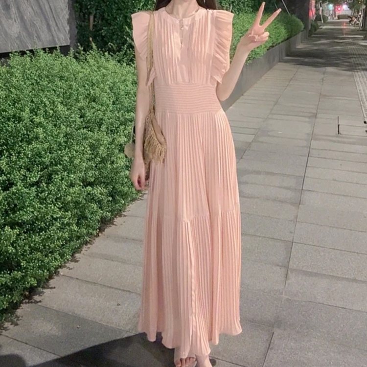 气质法式风琴褶连衣裙夏女2025新款高级感长裙御姐轻熟绝美小裙子