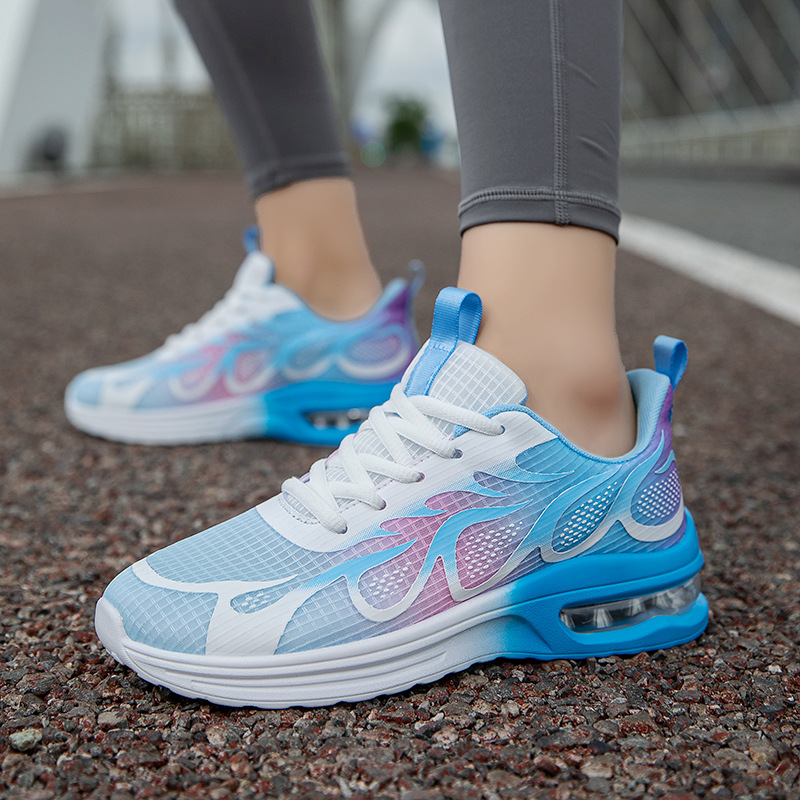 跨境气垫女鞋跑步鞋飞织网鞋系带43码运动鞋女平底减震休闲鞋大码