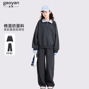 2026新款女童春秋运动卫衣套装儿童中大童洋气时髦两件套潮巨好看