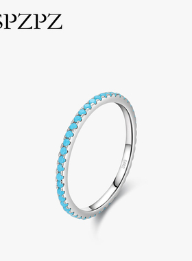 S925银戒指女小众设计合成绿松石