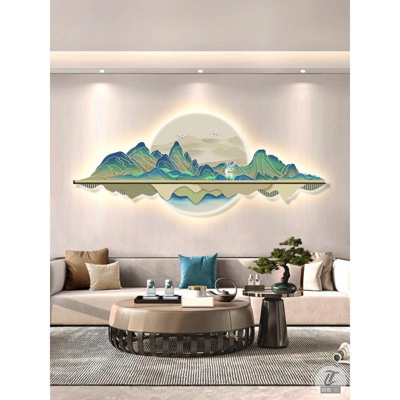 【折扣价】千里江山图客厅墙面装饰画发背景墙沙画带灯壁新式山水图片