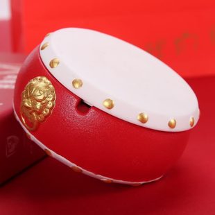 创意陶瓷烟灰缸带盖时尚 饰摆件 个性 办公室家用客厅锣鼓烟缸茶几装