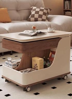 可移动茶几简约客厅家用沙发边柜小户型推车升降旋转折叠岩板边几