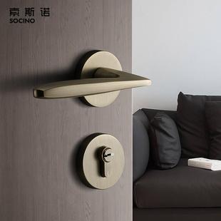 索斯诺门锁室内静音门锁北欧卧室青古铜分体锁磁吸门锁家用门把手