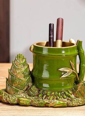 书房复古怀旧竹竹高升笔筒摆件老板办公室装饰品送领导老师礼物品