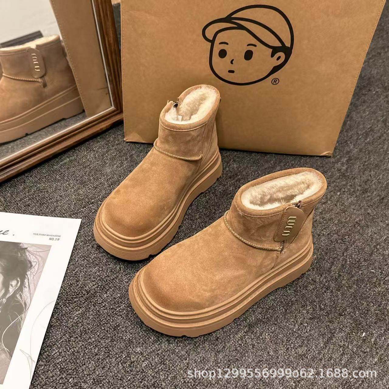 雪地靴棉鞋2025冬季新款爆款加绒加厚东北厚底雪地女靴子平底短靴