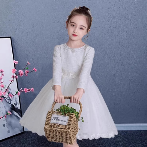 女童白色婚纱洋装花童公主裙