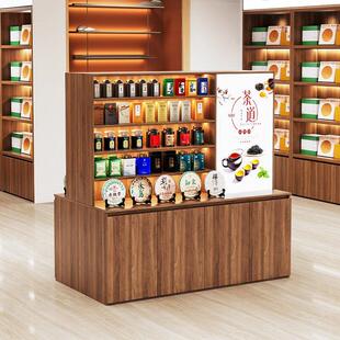 实木双面带灯箱茶叶柜多层展示台特产置物货架展柜商品陈列柜定制