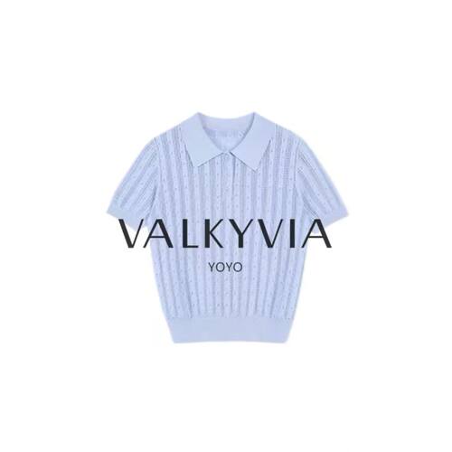 【Valkyvia/悠悠奢品】巴黎假日~天丝亚麻POLO镂空短袖针织衫