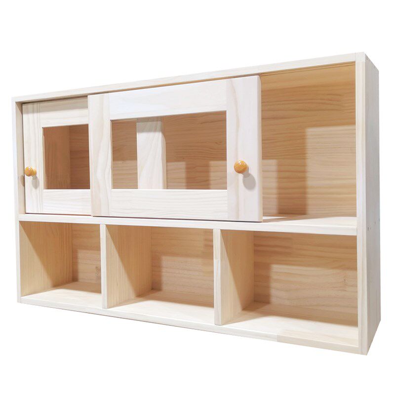 松木实木吊柜墙壁柜推拉门玻璃门客厅阳台挂墙R储物柜挂柜定制柜