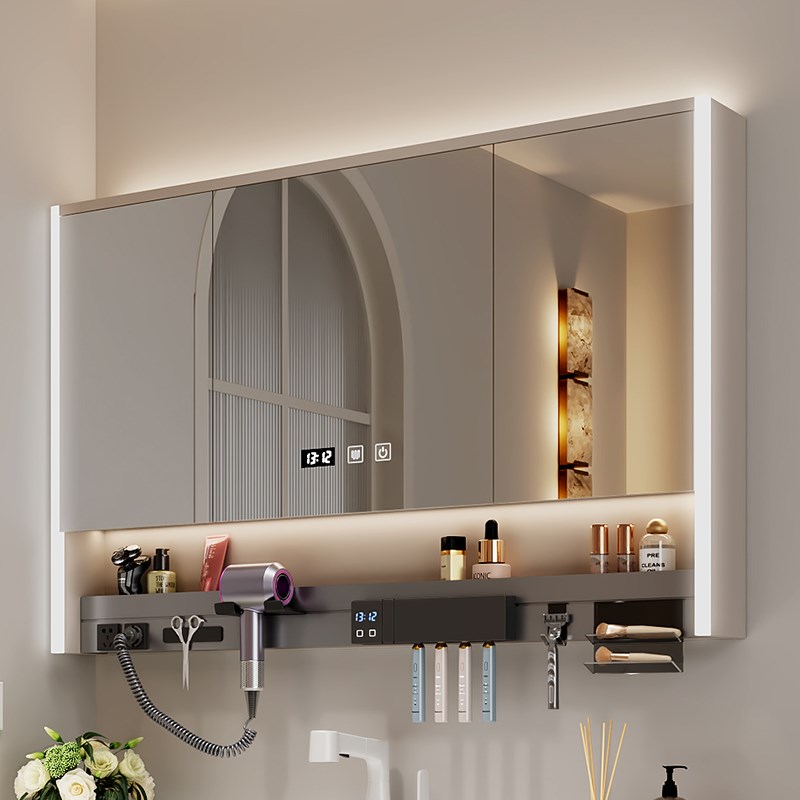 多功能智能浴室全镜柜带灯防雾单独卫生间镜子电吹风机架一体收纳