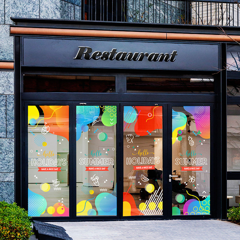 商场布置夏季彩色装饰贴膜夏天气氛酒店楼盘推拉玻璃大门静电贴画