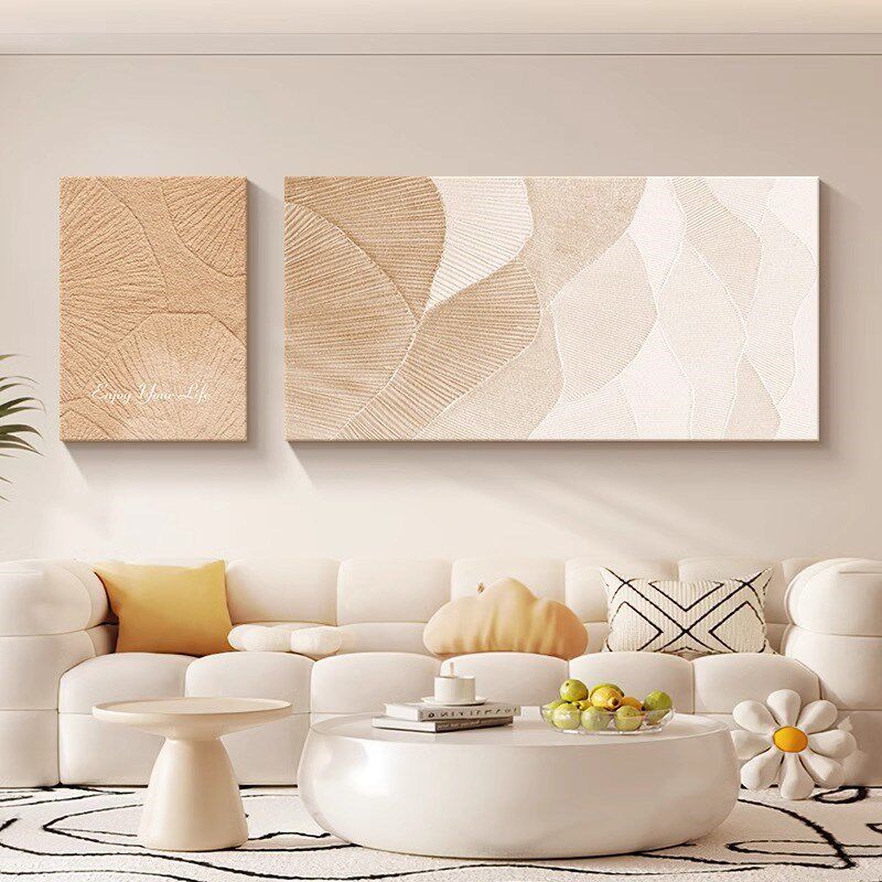 侘寂风客厅装饰画奶油肌理抽象艺术感墙壁画高级感沙发背景墙挂画