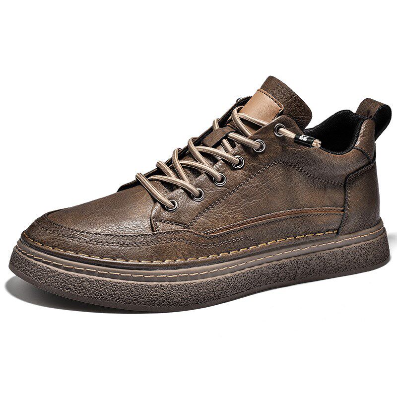 男士板鞋春季新款平底防滑耐磨内增高系带软底百搭男鞋休闲鞋