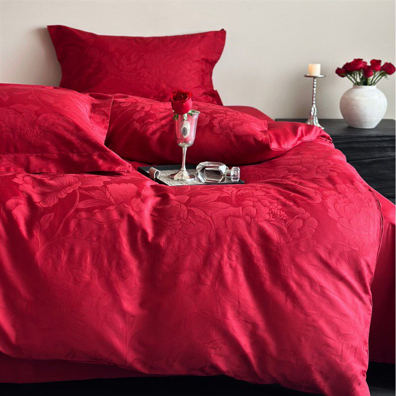 高级感100支长绒棉全棉婚庆四件套纯棉红色被套床单结婚床上用品