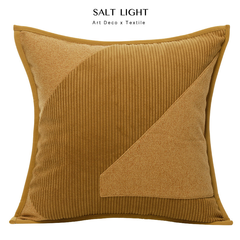 样板间客厅沙发抱枕民宿靠垫包边工艺方枕套竖条纹黄色V抱枕50x50