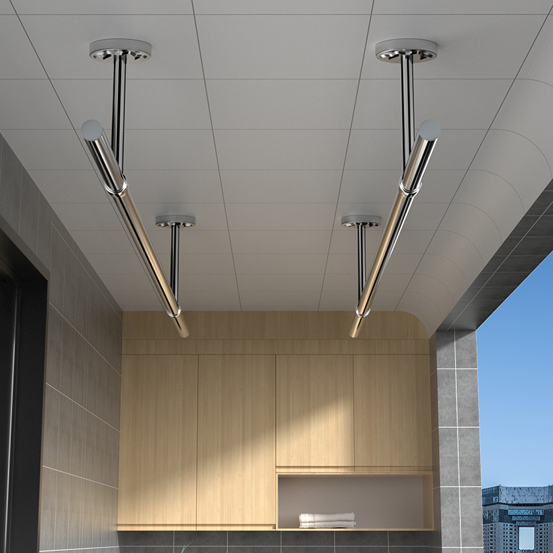 不锈钢阳台晾衣杆顶装单杆固定式吊杆晾衣架防风挂衣杆晒衣杆侧装