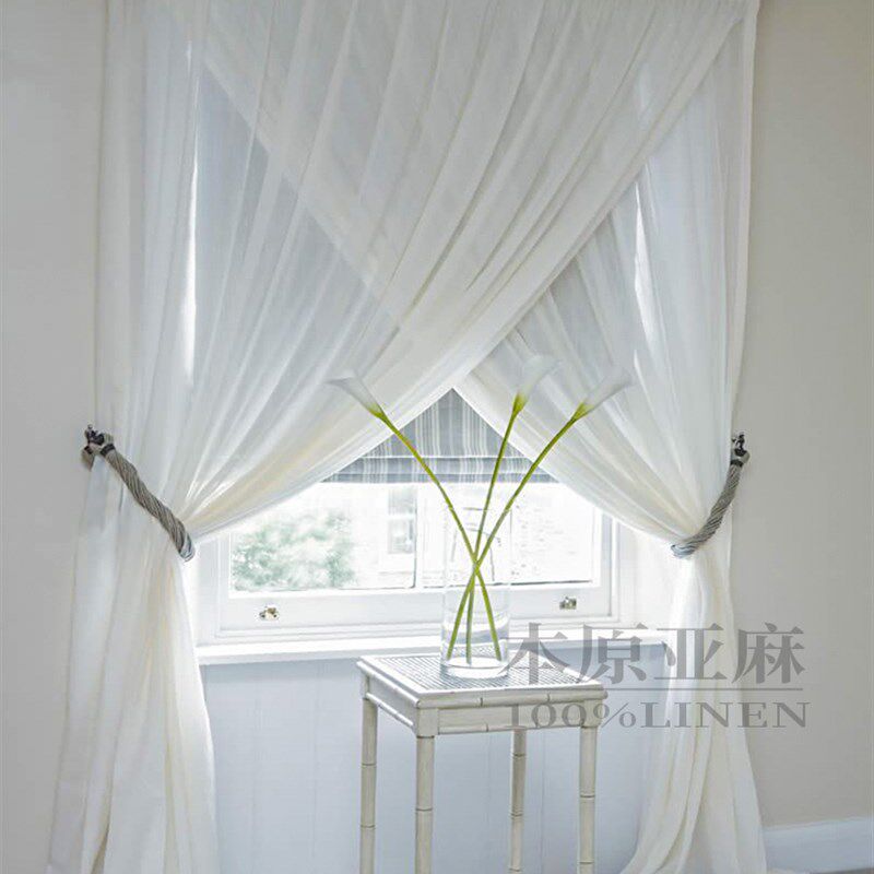 纯亚麻窗帘 本白色亚麻纱亚麻纱帘 法式阳光房客厅落地无甲醛窗纱