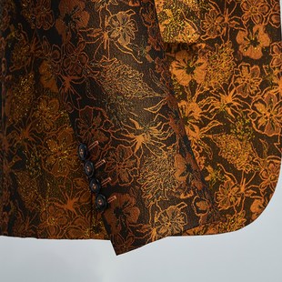 精美绣花男士西服三件套国潮修身新郎套装礼服橘黄色外套马甲裤子