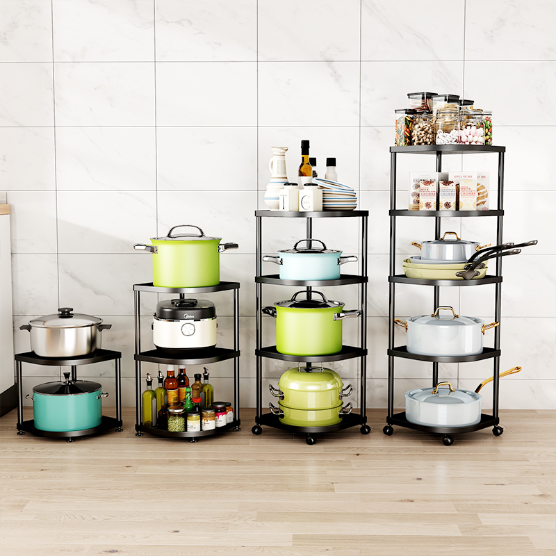 厨房置物架锅具架角落地可移动三角架调料架台面墙角下水槽收纳架