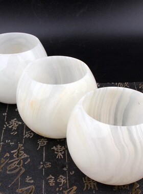 天然白玉圆杯玉石杯子仿古中式香薰杯家居玉器摆件蜡烛杯玉酒杯子