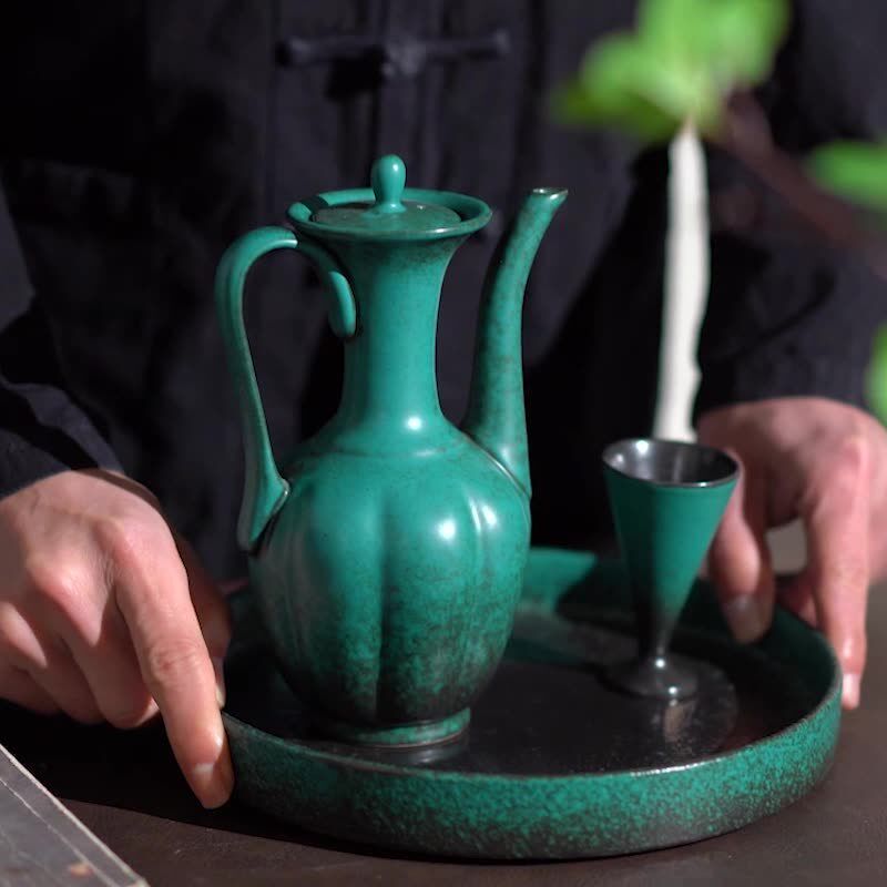 越窑青瓷小酒壶古风陶瓷半斤装酒壶空酒瓶中式家用复古白酒分酒器