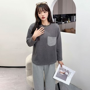 150小码睡衣女xs矮个子145秋冬薄绒圆领条纹裤家居服春秋德绒套装