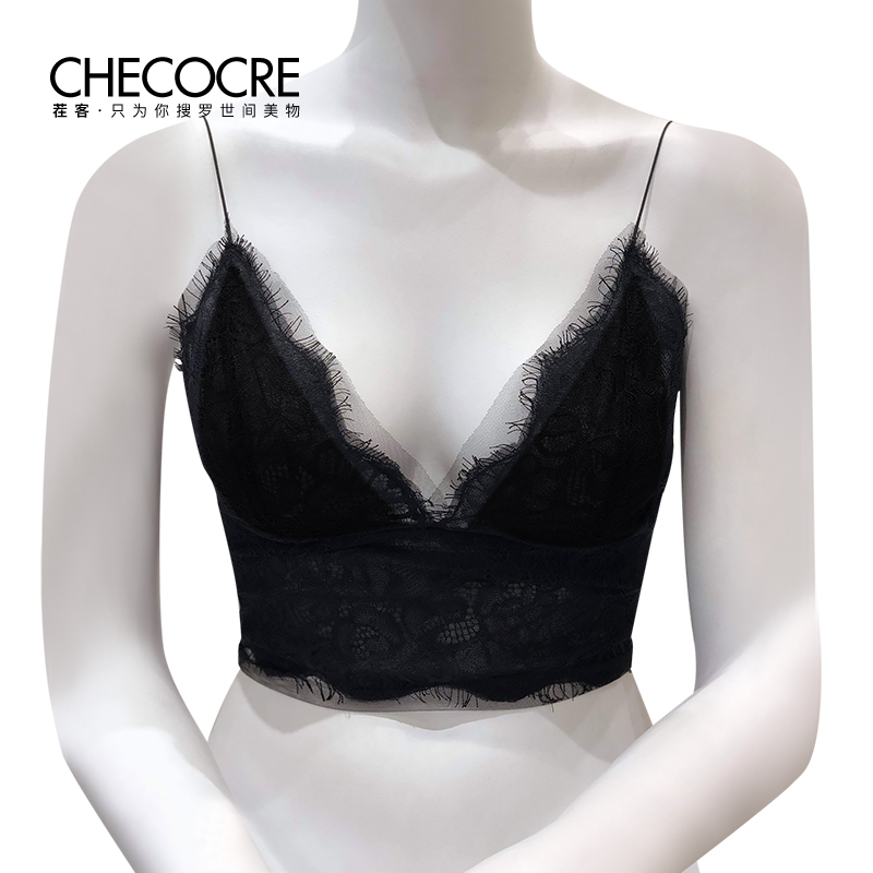 茬客女装内搭背心四季可穿洋气性感睫毛蕾丝吊带修身显瘦无袖上衣