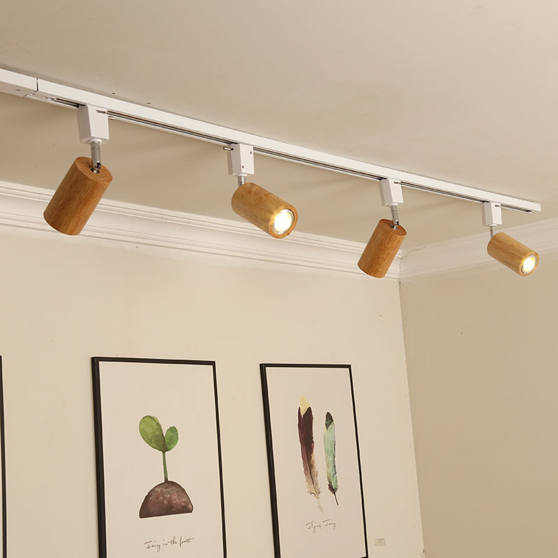 北欧原木小射灯极简家用客厅可调角度led导轨明装墙壁日式轨道灯