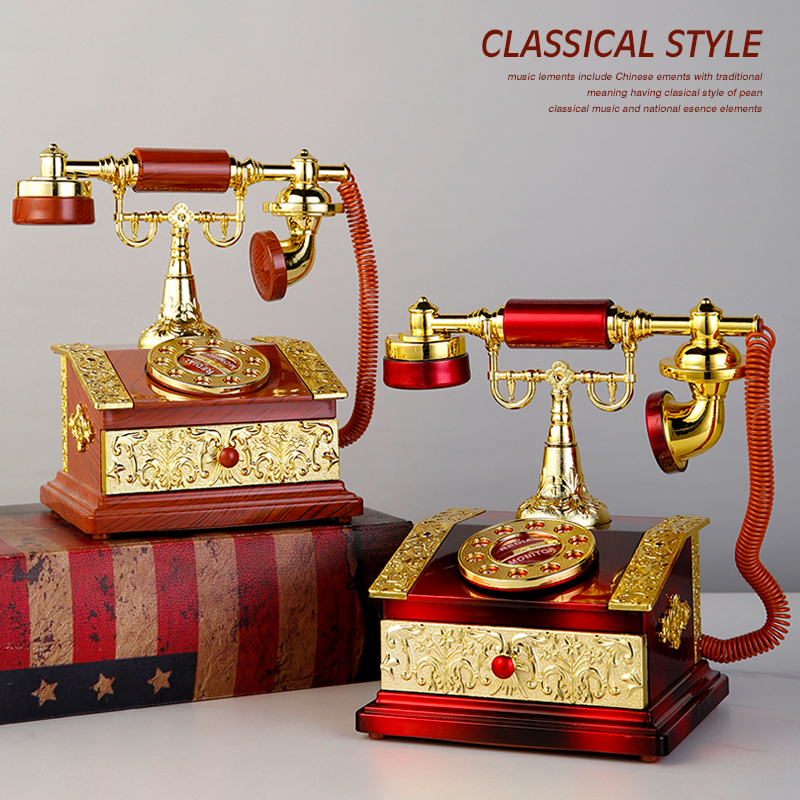 欧式复古老式拨盘电话机音乐盒八音盒创意家居玄关电视柜装饰摆件