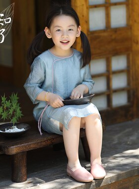 知了童 装春夏女童七分袖中式长袍宽松双层连衣裙儿童K3597