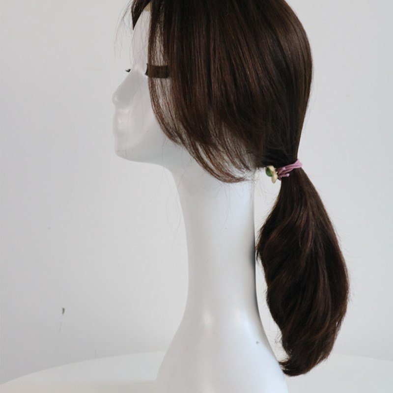 假发女递针蕾丝手织真人发丝自然八字刘海内扣中长卷发全头套可扎