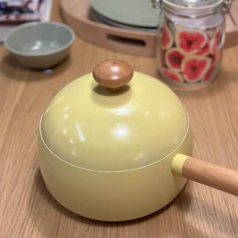 黄色陶瓷小奶锅不粘锅宝宝婴儿辅食锅家用泡面汤锅平底电磁炉明火