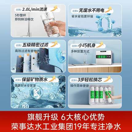 事达净水器家用直饮荣厨房自来净水化过下滤器RSD-UFX1厨台上式超