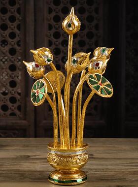 泰式饭厅SPA美容院装饰品东南亚风软装酒柜玄关电视柜荷莲花摆件