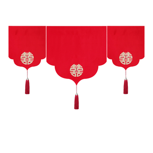 饰帘家用旗帘 结婚门帘红色三角旗帘隔断帘免打孔厨房遮挡帘婚房装